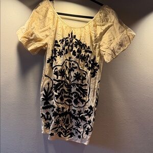 Free People Cream  with Black Embroidery